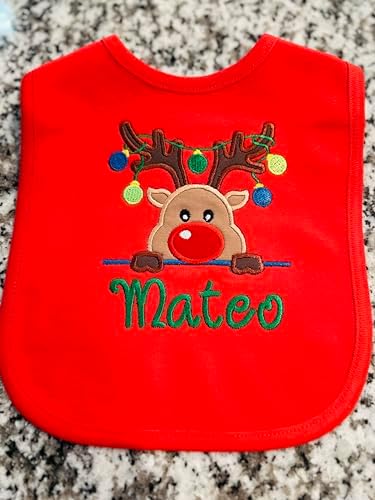Christmas Reindeer Baby Bib with Custom Name