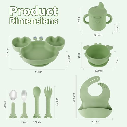 Adorylla Silicone Baby Feeding Set 8PCS Green
