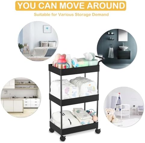 Volnamal Baby Diaper Caddy - Black Movable Cart for Nursery Essentials