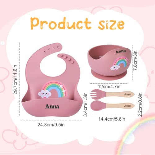 TYRYHU Personalized Silicone Baby Feeding Set with Name Pink