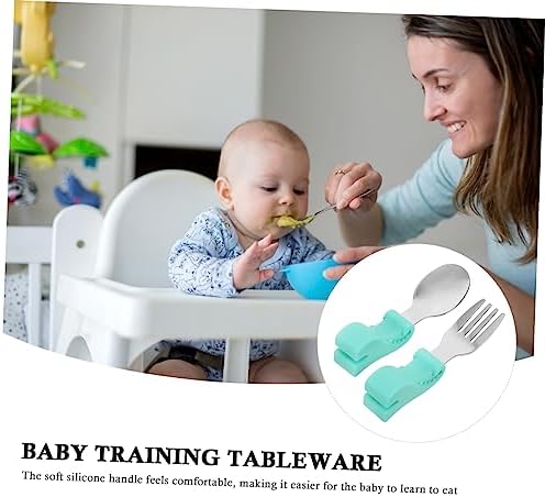MERRYHAPY Stainless Steel Spoon and Fork Set for Baby Self Feeding