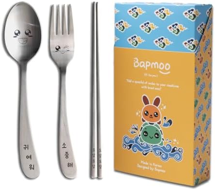 BAPMOO Kids Cutlery Set with Happy Face Engraving