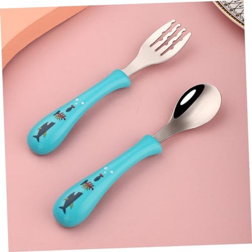 GLSTOY 3-Piece Cartoon Stainless Steel Fork Spoon Set