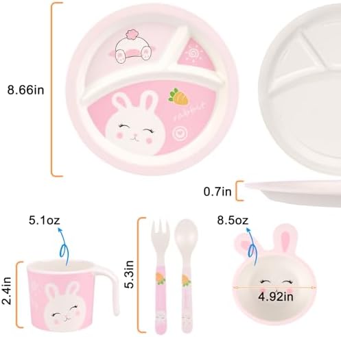 PHEENOWL Rabbit Toddler Plate Set 5 Pieces 1