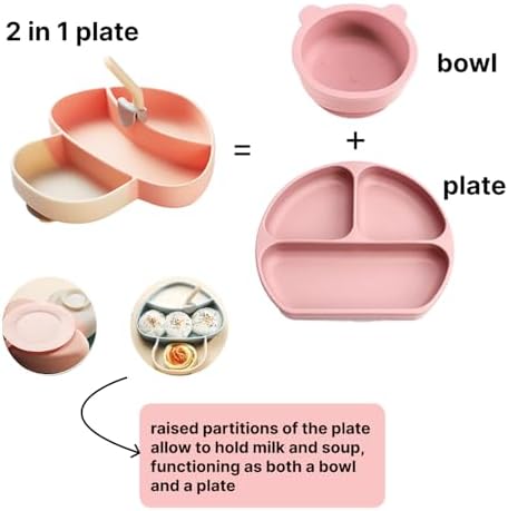 AHOTA Silicone Suction Plate for Toddlers - Purple Mushroom Set 1