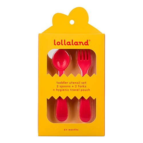 Lollaland 5 Piece Plastic Toddler Cutlery Set - Reusable with Travel Pouch Red