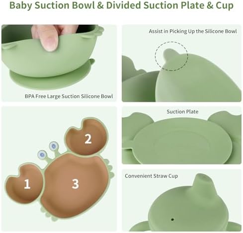 Adorylla Silicone Baby Feeding Set 8PCS Green