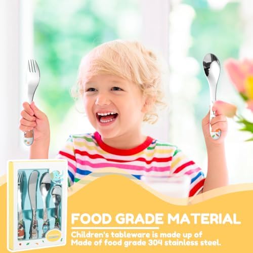 Toddler Stainless Steel Utensil Set with Cartoon Handles