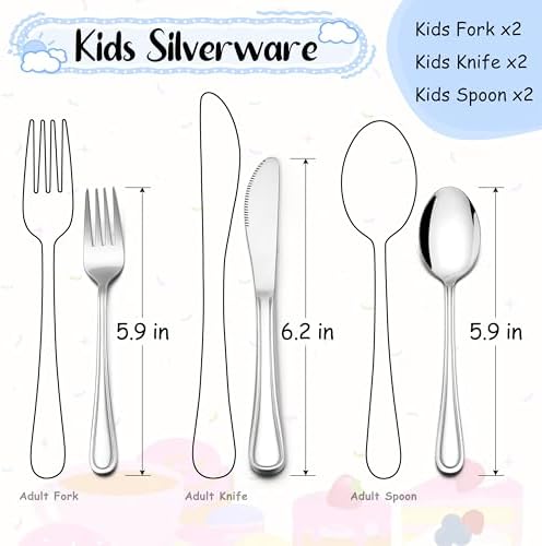 E-far 6-Piece Kids Silverware Set Stainless Steel Safe for Toddlers