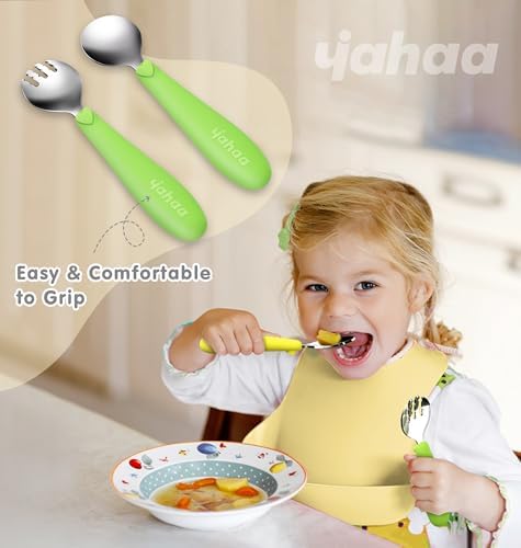 Toddler Utensils Set with Silicone Handles 6PCS Watermelon Yellow Purple
