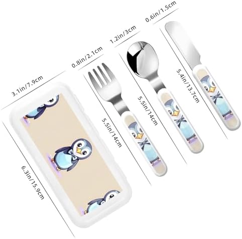 Cute Penguin Print Utensils Set with Travel Case