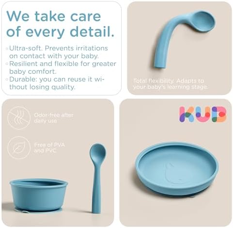 KUB Silicone Baby Feeding Set with Suction Bowl Plate Blue