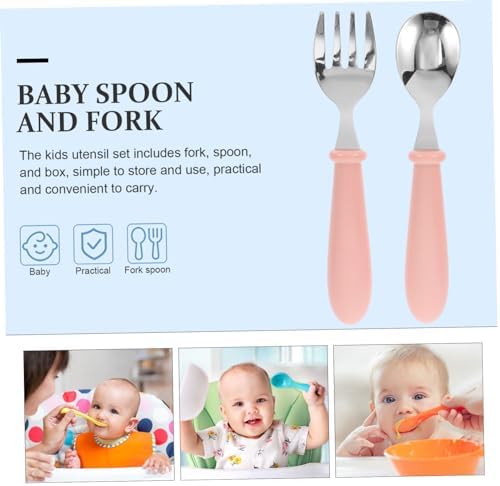Unomor Kids Flatware Set Plastic Handle Stainless Steel Utensils Spoons Forks