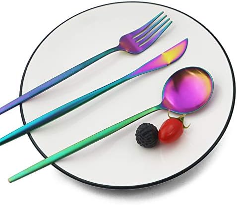 JASHII 36 Piece Matte Rainbow Flatware Set 1