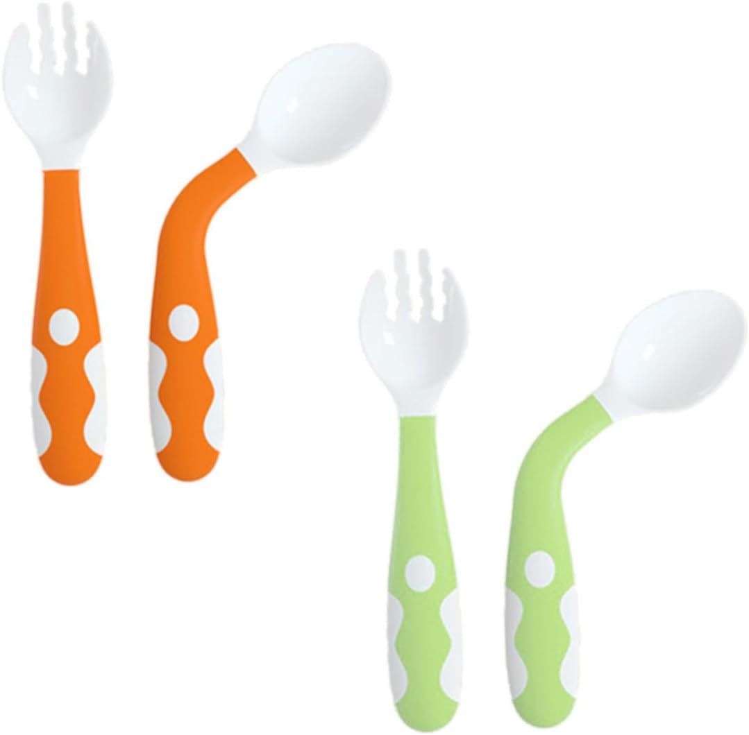 4 Pcs Bending Fork and Spoon Set for Mealtime Safety