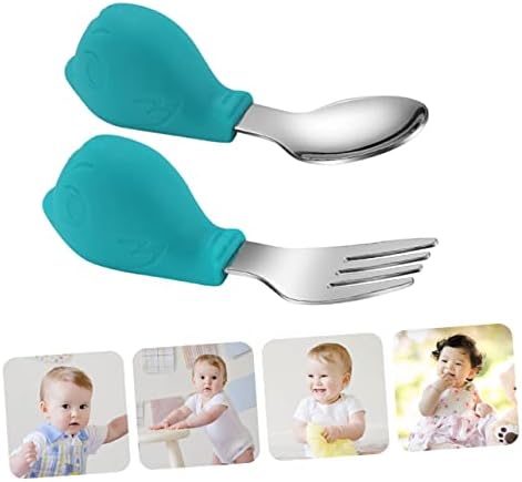 Hoement 2pcs Utensils Set Handle Fork and Spoon for Babies