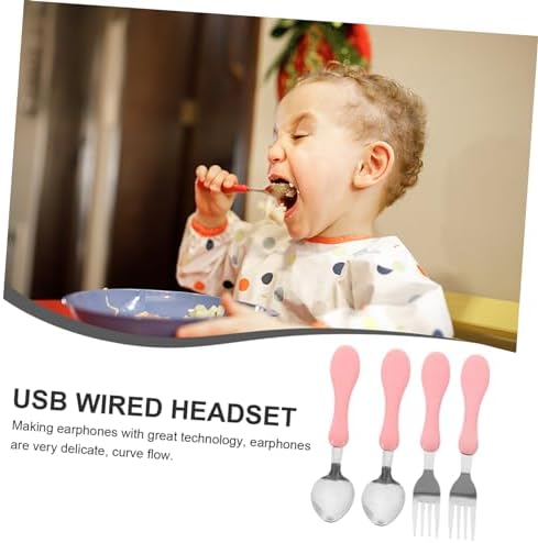 DECHOUS 4pcs Pink Cartoon Fork Spoon Set