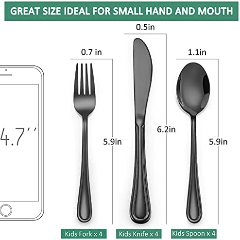 LIANYU 15-Piece Black Kids Silverware Set