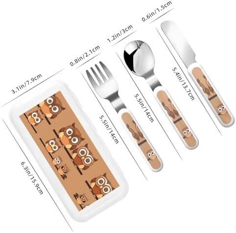 Cute Cartoon Owl Print Stainless Steel Utensils Set with Travel Case