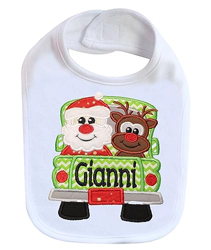 Personalized Christmas Baby Bib with Santa and Rudolph Truck 1