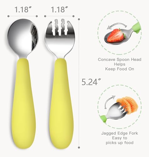Toddler Utensils Set with Silicone Handles 6PCS Watermelon Yellow Purple