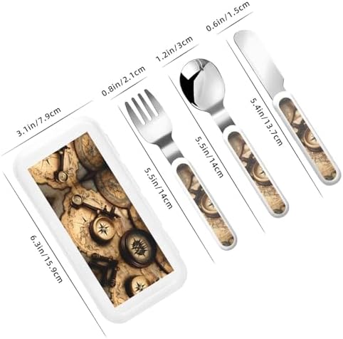 Compass Map Print Stainless Steel Utensils Set with Travel Case