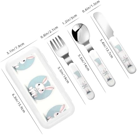 Cute White Rabbit Print Flatware Set with Travel Case