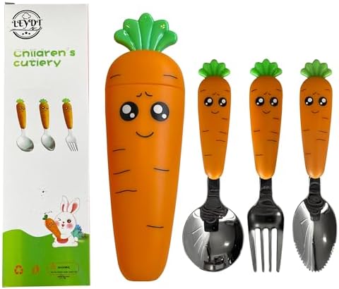 LEYDT 3-Piece Baby Cutlery Set with Carrot Shaped Utensils