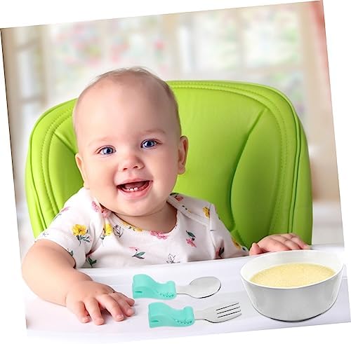MERRYHAPY Stainless Steel Spoon and Fork Set for Baby Self Feeding