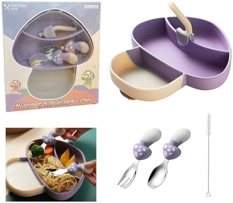 AHOTA Silicone Suction Plate for Toddlers - Purple Mushroom Set 1