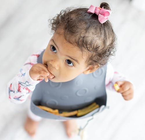 Busy Baby Bungee Bib Utensil Set Adjustable Silicone Bib with Tethered Utensils