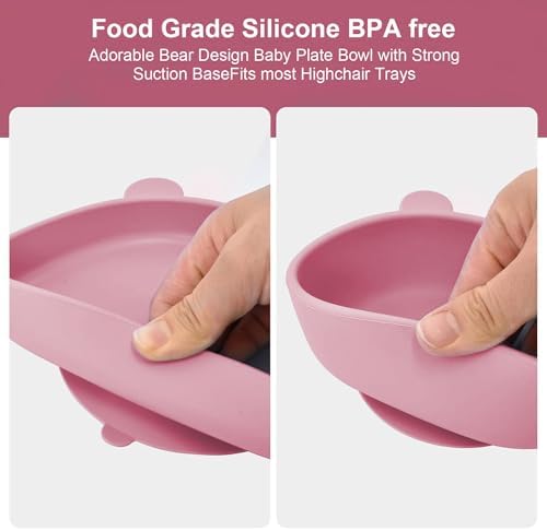 Mrkyy 8-Piece Silicone Baby Feeding Set for 6 Months Deep Pink