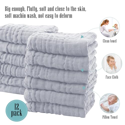 Cute Castle 12 Pack Muslin Burp Cloths - 20x10 Ultra Soft Cotton