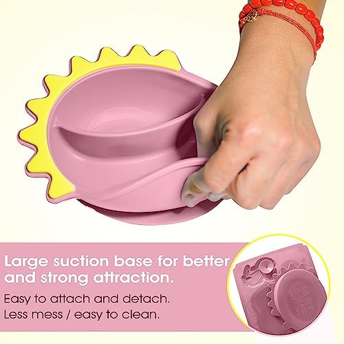 Dinosaur Silicone Baby Feeding Set - Princess Pink