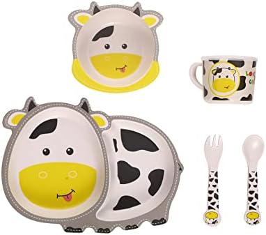 Kids Bamboo Dinnerware Set 5 Pcs Cow Design