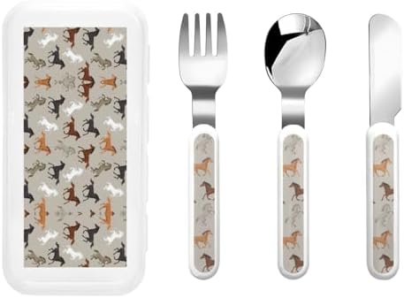 Cute Horse Print Cutlery Set with Travel Case 1