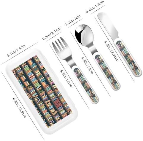 Cartoon Bookshelf Bookworm Utensils Set with Travel Case