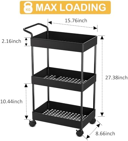 Volnamal Baby Diaper Caddy - Black Movable Cart for Nursery Essentials