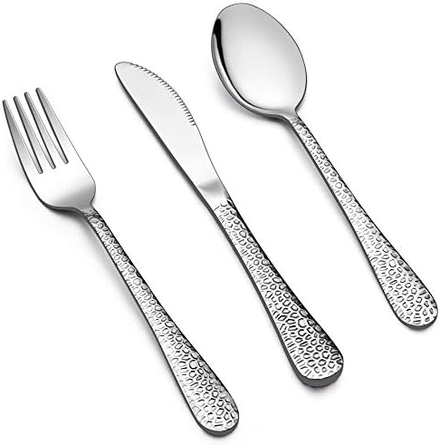 Hammered Kids Silverware Set 9 Piece Stainless Steel