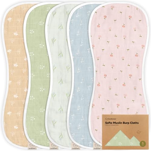 KeaBabies 5-Pack Muslin Burp Cloths - Wild Bloom