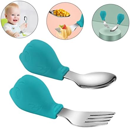 Hoement 2pcs Utensils Set Handle Fork and Spoon for Babies