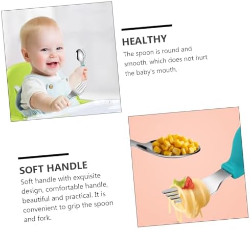 COLLBATH Baby Fork and Spoon Set with Handle 1