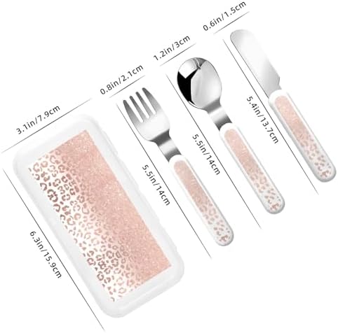 Rose Gold Glitter Print Utensil Set with Travel Case