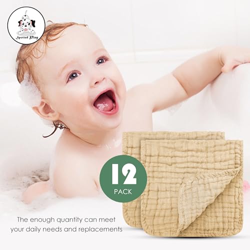 Spotted Play Muslin Burp Cloths 20x10 12 Pack Brown