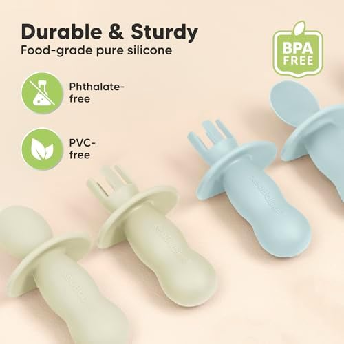 KeaBabies 4-Pack Silicone Baby Spoons Forks Set - BLW Safe Feeding Tools