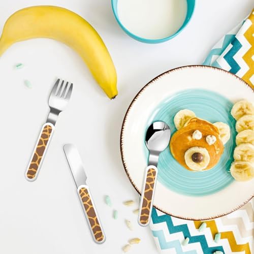 Giraffe Print Cutlery Set with Travel Case Stainless Steel Forks and Spoons
