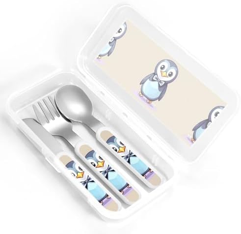 Cute Penguin Print Utensils Set with Travel Case