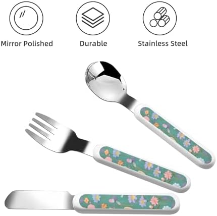 Flowers Bunnies Birds Print Stainless Steel Cutlery Set with Travel Case
