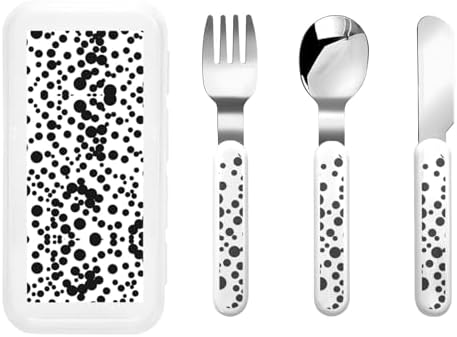 Black White Big Dot Print Utensils Set with Travel Case 1