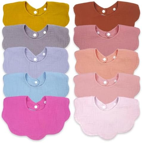 EllieHouse 10 Pack Muslin Baby Bibs for Teething and Feeding